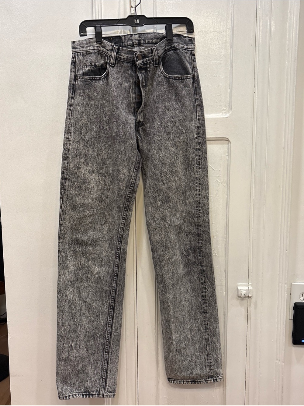 VTG Levis 501 Button fly Jeans Mens 34x36 Black 80s Acid Wash USA Red Batwing